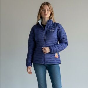 COLUMBIA WHITE OUT FS Women’s 1X OMNI HEAT JACKET Periwinkle Zippered Pockets